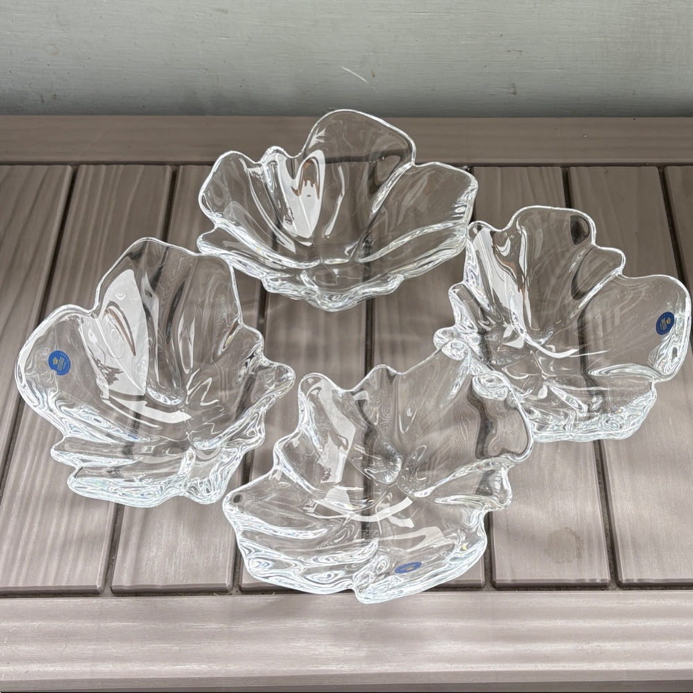 Royal Copenhagen Clear Crystal Leaf 4 Bowls